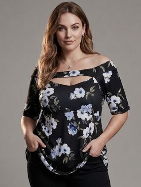 Love & Legend Floral Cold Shoulder Cut-Out Top - Plus Size 2X